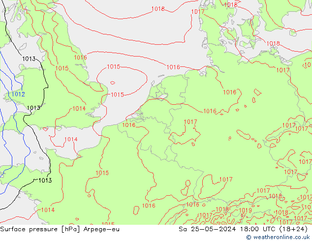 Presión superficial Arpege-eu sáb 25.05.2024 18 UTC