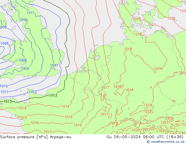 Atmosférický tlak Arpege-eu Ne 26.05.2024 06 UTC