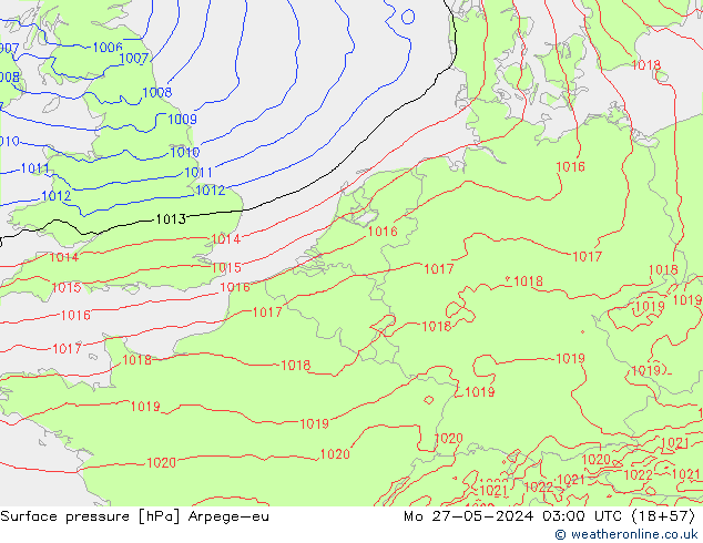 Surface pressure Arpege-eu Mo 27.05.2024 03 UTC