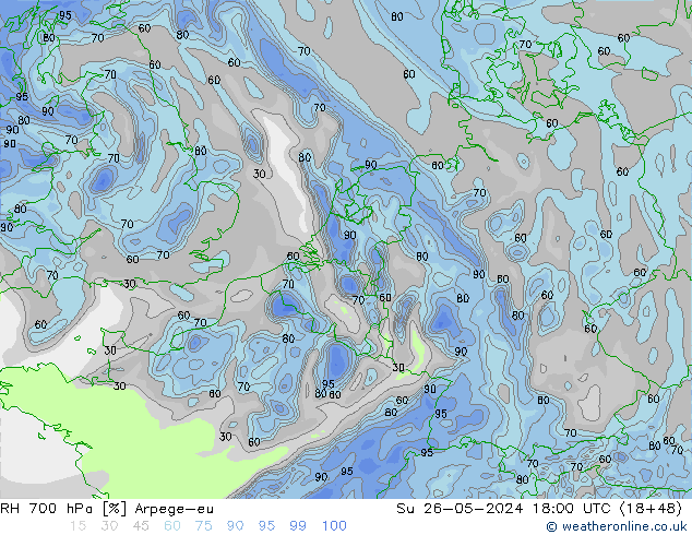 RH 700 hPa Arpege-eu So 26.05.2024 18 UTC