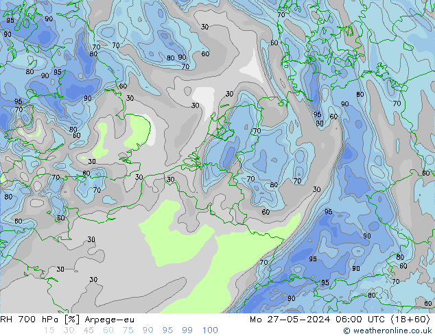 RH 700 hPa Arpege-eu Po 27.05.2024 06 UTC