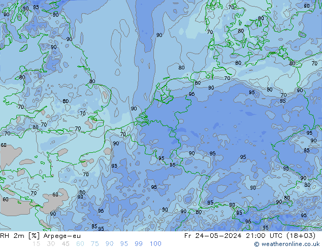 RH 2m Arpege-eu ven 24.05.2024 21 UTC