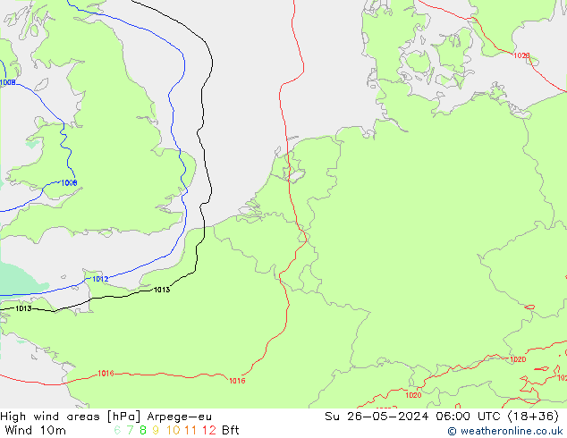 High wind areas Arpege-eu Su 26.05.2024 06 UTC