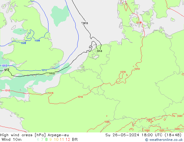 High wind areas Arpege-eu dim 26.05.2024 18 UTC