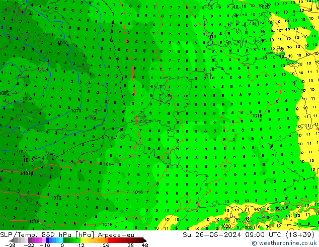 SLP/Temp. 850 hPa Arpege-eu Su 26.05.2024 09 UTC