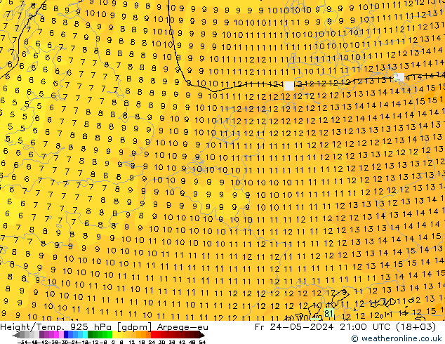 Height/Temp. 925 hPa Arpege-eu 星期五 24.05.2024 21 UTC