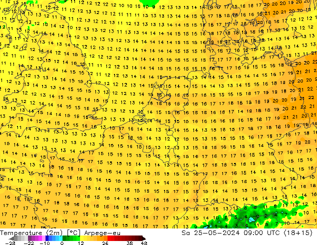 Sıcaklık Haritası (2m) Arpege-eu Cts 25.05.2024 09 UTC