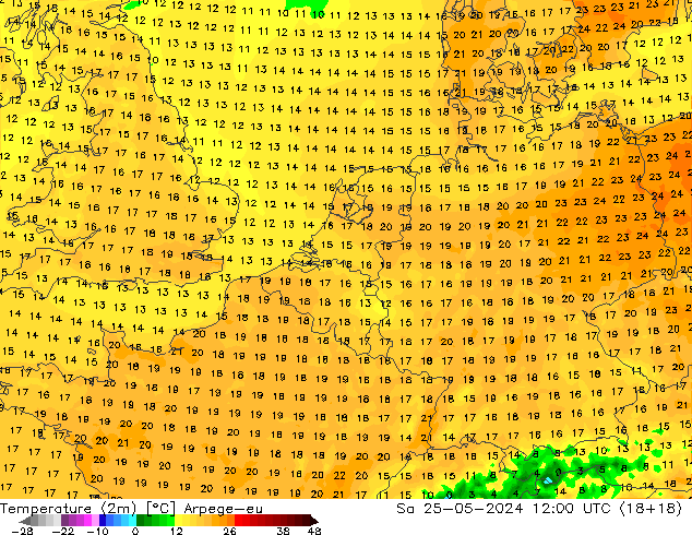 Temperature (2m) Arpege-eu Sa 25.05.2024 12 UTC