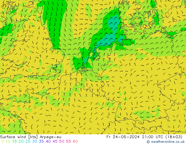 风 10 米 Arpege-eu 星期五 24.05.2024 21 UTC