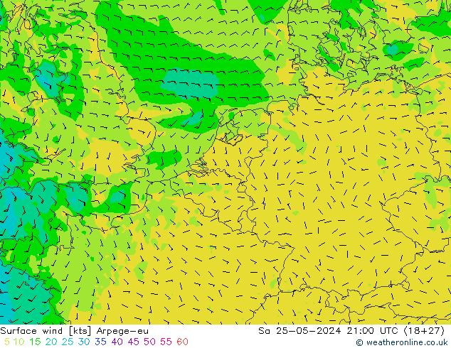 Wind 10 m Arpege-eu za 25.05.2024 21 UTC