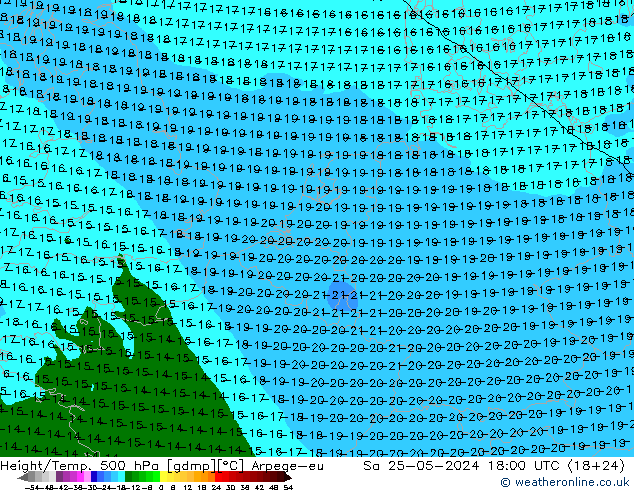 Height/Temp. 500 hPa Arpege-eu Sáb 25.05.2024 18 UTC