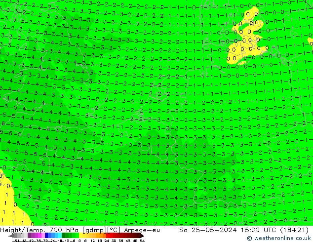 Height/Temp. 700 hPa Arpege-eu so. 25.05.2024 15 UTC