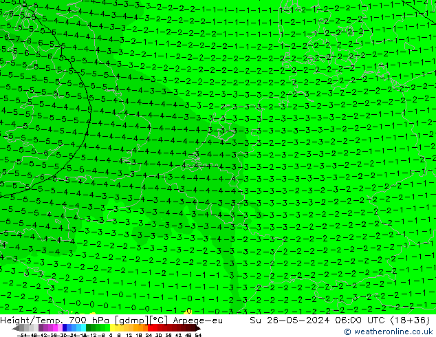 Geop./Temp. 700 hPa Arpege-eu dom 26.05.2024 06 UTC