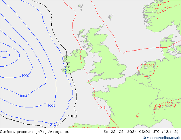 Surface pressure Arpege-eu Sa 25.05.2024 06 UTC