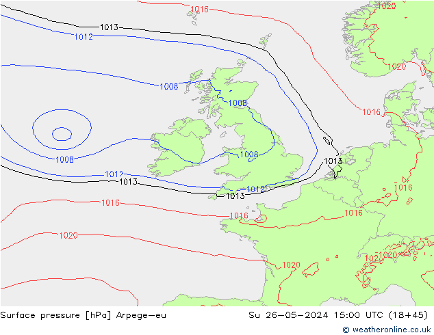 Surface pressure Arpege-eu Su 26.05.2024 15 UTC