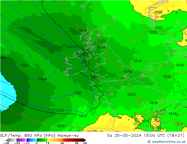 SLP/Temp. 850 hPa Arpege-eu za 25.05.2024 15 UTC