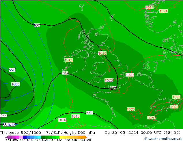 Thck 500-1000гПа Arpege-eu сб 25.05.2024 00 UTC