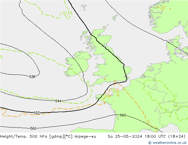 Height/Temp. 500 hPa Arpege-eu Sa 25.05.2024 18 UTC