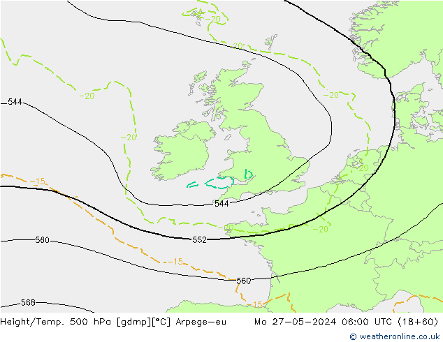 Height/Temp. 500 hPa Arpege-eu  27.05.2024 06 UTC