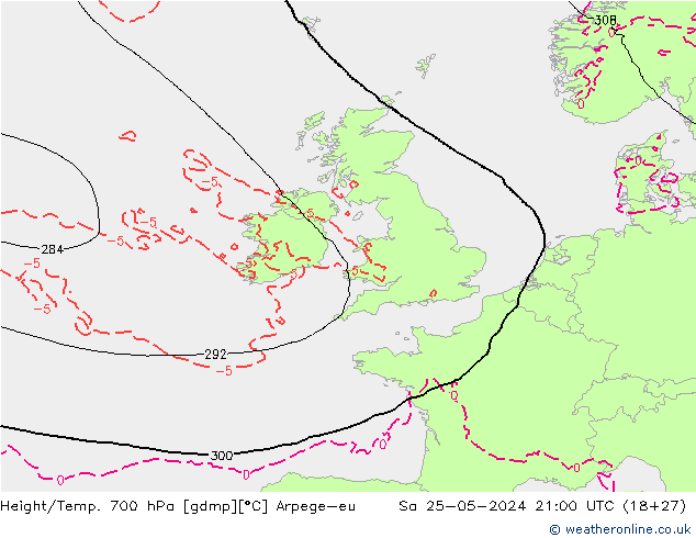 Hoogte/Temp. 700 hPa Arpege-eu za 25.05.2024 21 UTC