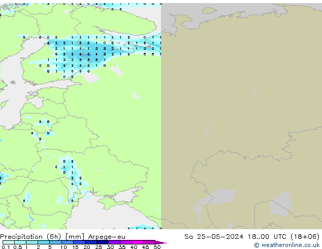 Precipitazione (6h) Arpege-eu sab 25.05.2024 00 UTC