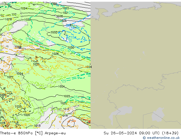 Theta-e 850hPa Arpege-eu Su 26.05.2024 09 UTC