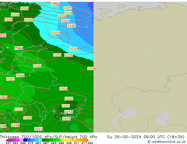 700-1000 hPa Kalınlığı Arpege-eu Paz 26.05.2024 09 UTC