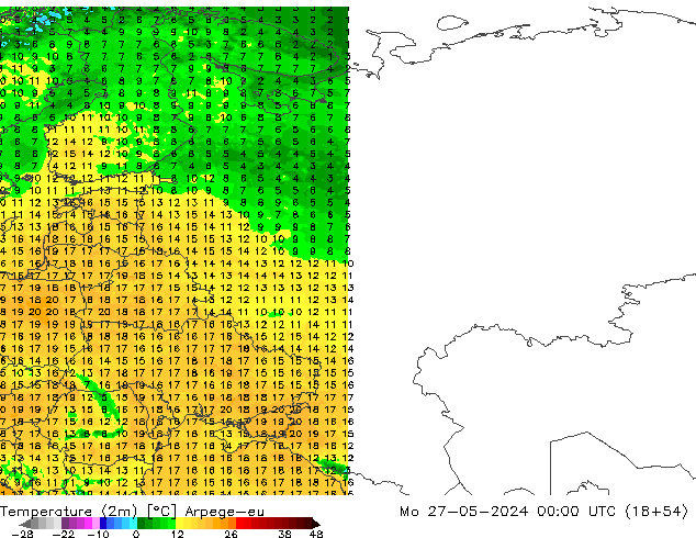 température (2m) Arpege-eu lun 27.05.2024 00 UTC