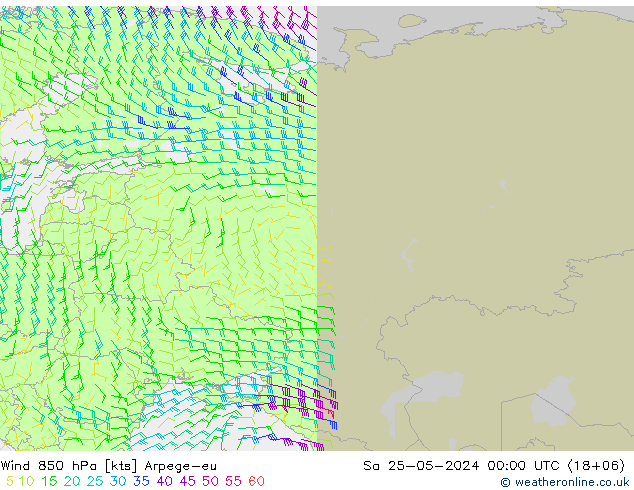 Viento 850 hPa Arpege-eu sáb 25.05.2024 00 UTC