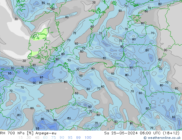 Humidité rel. 700 hPa Arpege-eu sam 25.05.2024 06 UTC