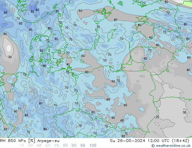 RH 850 hPa Arpege-eu  26.05.2024 12 UTC