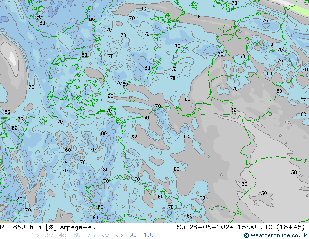 RH 850 hPa Arpege-eu dom 26.05.2024 15 UTC