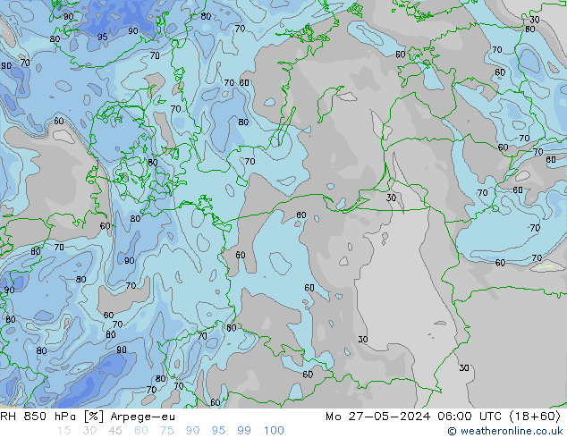 RH 850 hPa Arpege-eu lun 27.05.2024 06 UTC