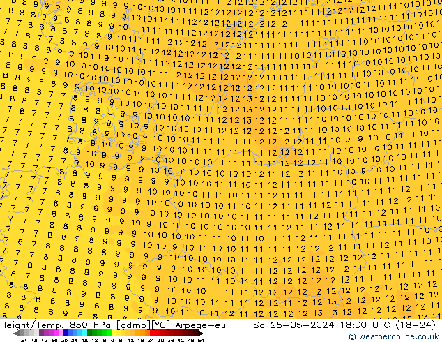 Geop./Temp. 850 hPa Arpege-eu sáb 25.05.2024 18 UTC