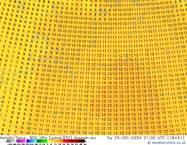 Height/Temp. 850 hPa Arpege-eu Su 26.05.2024 21 UTC