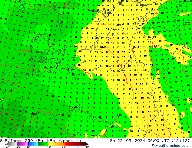 SLP/Temp. 850 hPa Arpege-eu sab 25.05.2024 06 UTC