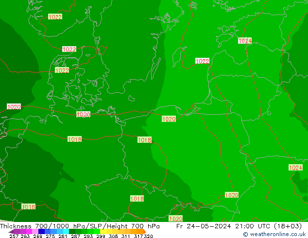 Thck 700-1000 гПа Arpege-eu пт 24.05.2024 21 UTC