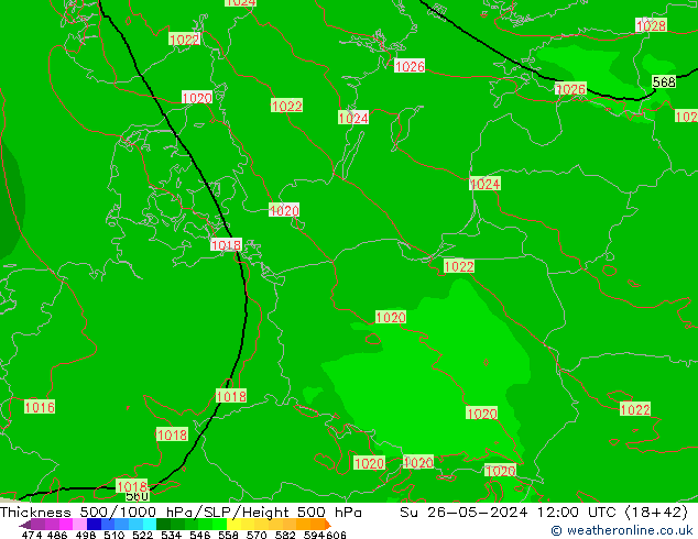 Thck 500-1000hPa Arpege-eu  26.05.2024 12 UTC