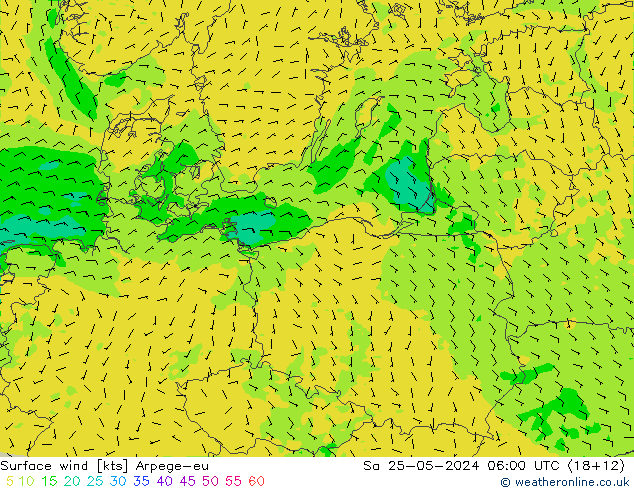 Vent 10 m Arpege-eu sam 25.05.2024 06 UTC