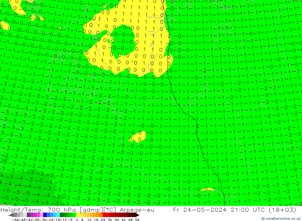 Height/Temp. 700 гПа Arpege-eu пт 24.05.2024 21 UTC