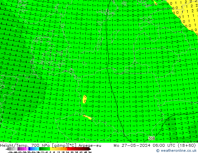 Height/Temp. 700 hPa Arpege-eu pon. 27.05.2024 06 UTC