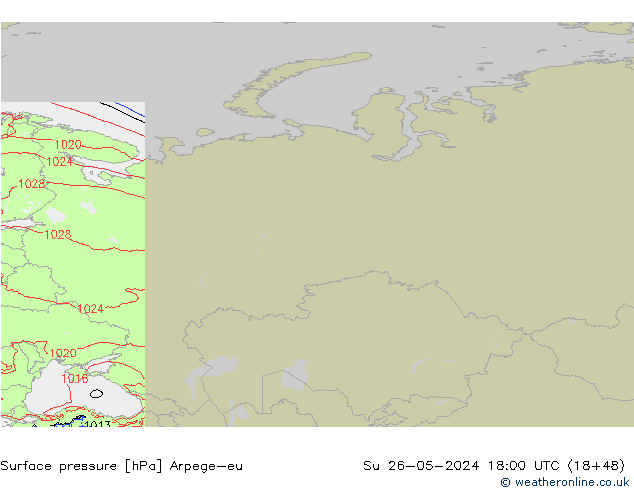 Pressione al suolo Arpege-eu dom 26.05.2024 18 UTC