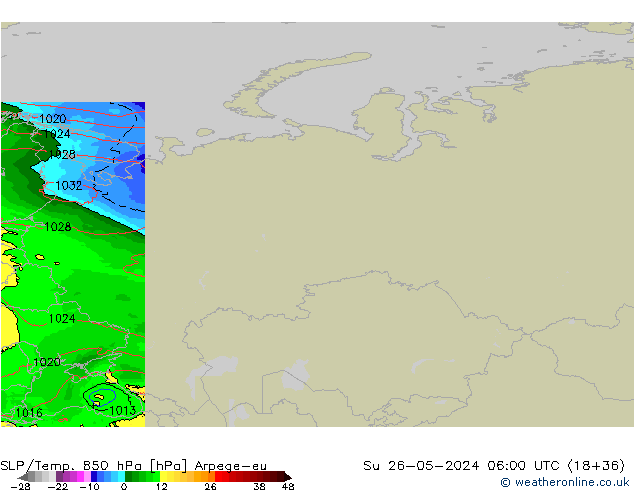 SLP/Temp. 850 hPa Arpege-eu dom 26.05.2024 06 UTC