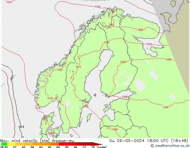 Windböen Arpege-eu So 26.05.2024 18 UTC