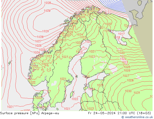 приземное давление Arpege-eu пт 24.05.2024 21 UTC