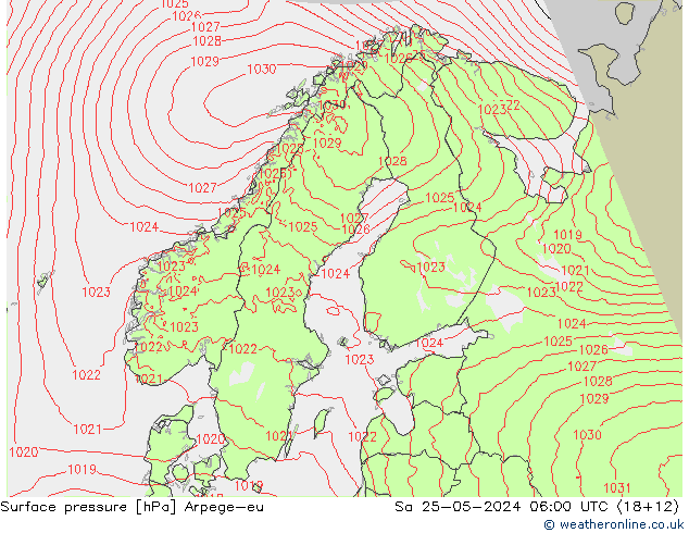 Atmosférický tlak Arpege-eu So 25.05.2024 06 UTC