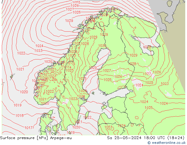 Surface pressure Arpege-eu Sa 25.05.2024 18 UTC