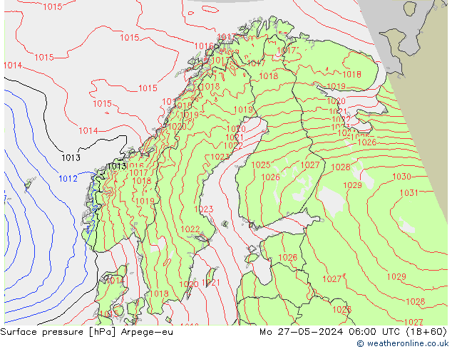 Atmosférický tlak Arpege-eu Po 27.05.2024 06 UTC