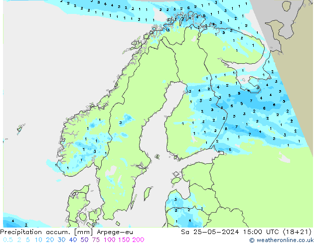 Precipitation accum. Arpege-eu Sa 25.05.2024 15 UTC