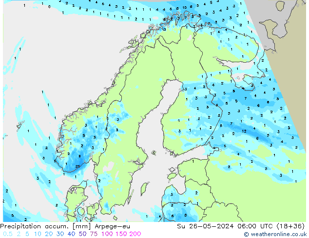 Precipitation accum. Arpege-eu nie. 26.05.2024 06 UTC